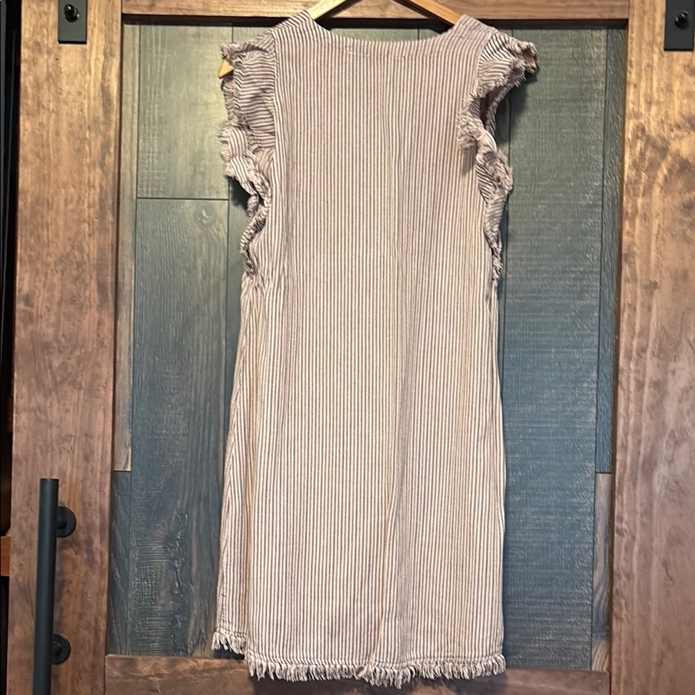 Striped V-Neck Ruffle Sleeve Dress - Neutral Stripe - Picture 5 of 5